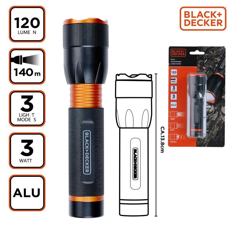 Latarka ręczna Black + Decker 3W 120 Lumenów aluminiowa