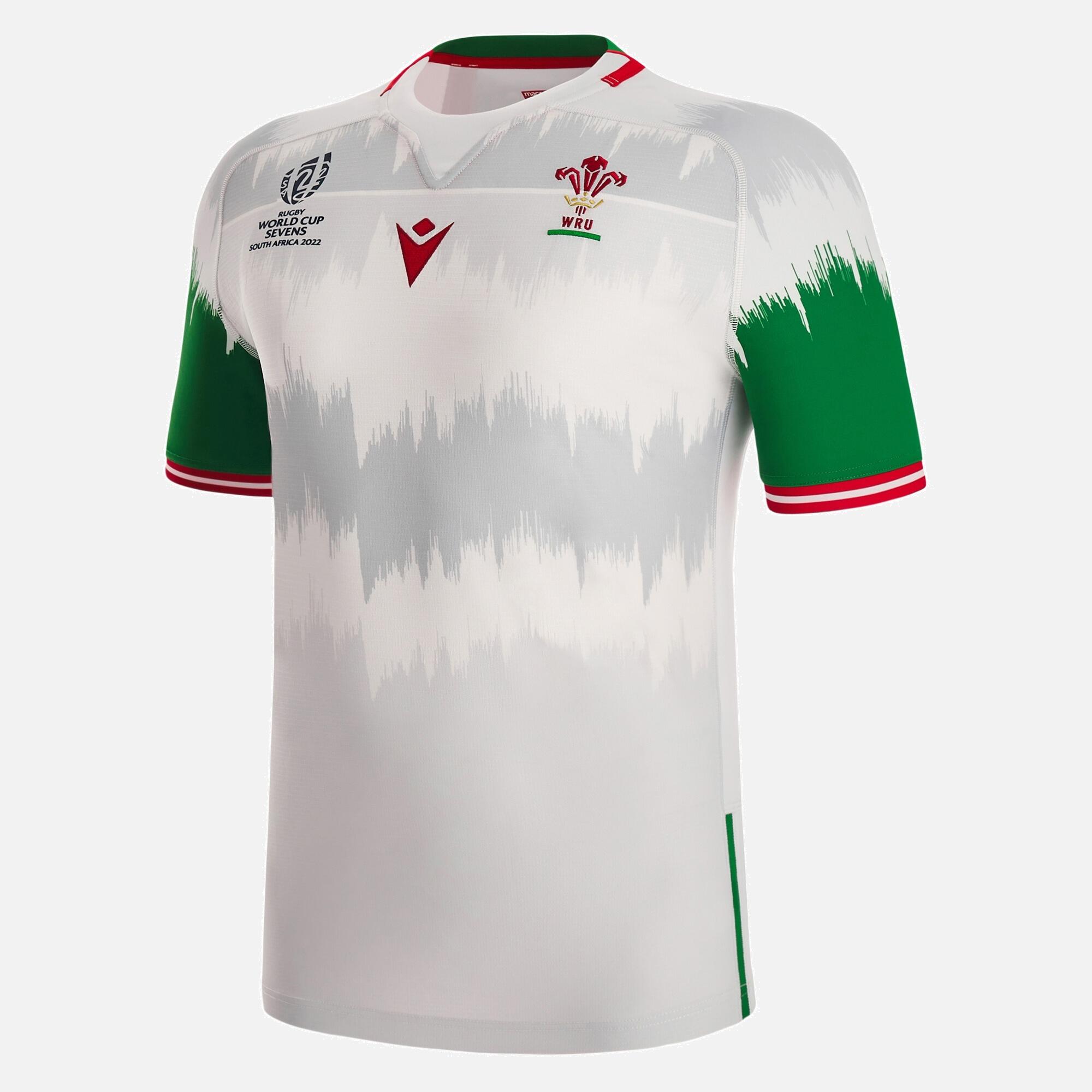 Macron Wales WRU 22/23 Away 7s Rugby World Cup Mens Technical Rugby Shirt 1/4