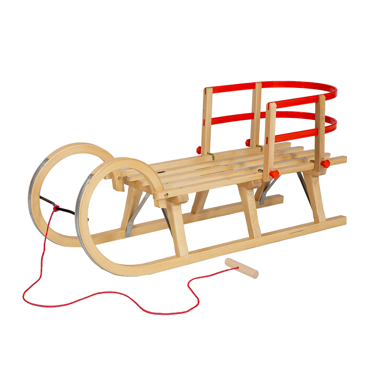 Zestaw sanki drewniane AD323 D110 + AD303 oparcie czerwone + AD300 sznurek 2/7