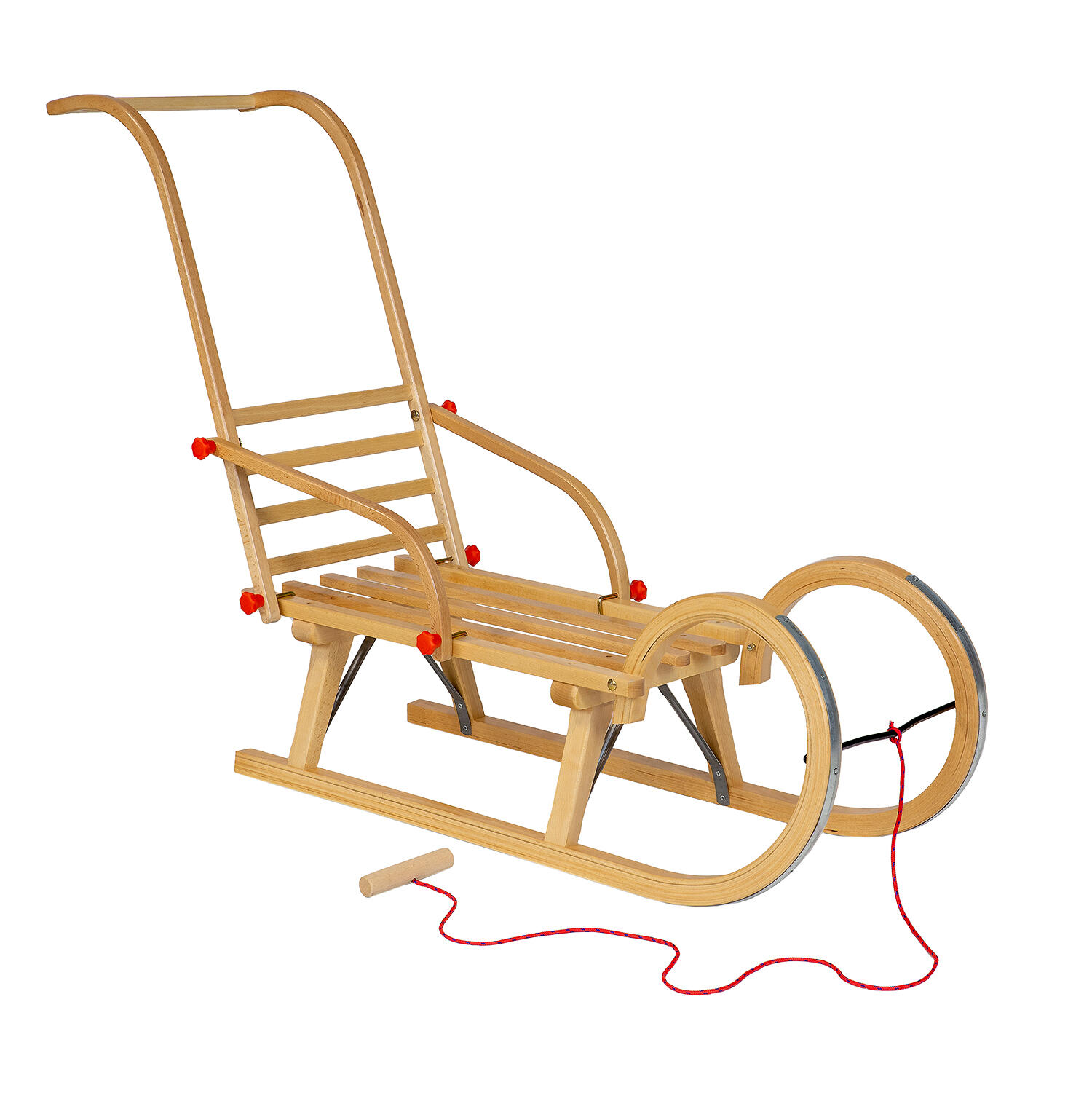 Holzschlitten AD323 95cm + AD310 Rückenlehne und Schiebestange + AD300 Schnur 3/7