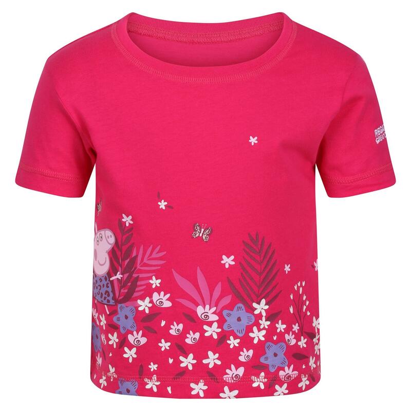 Camiseta de Peppa Pig Flor de Manga Corta para Niños/Niñas Rosa Fusión