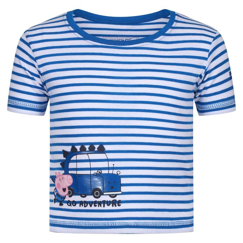 T-Shirt Porquinha Peppa Riscas Contrastantes Criança Azul Imperial / Branco