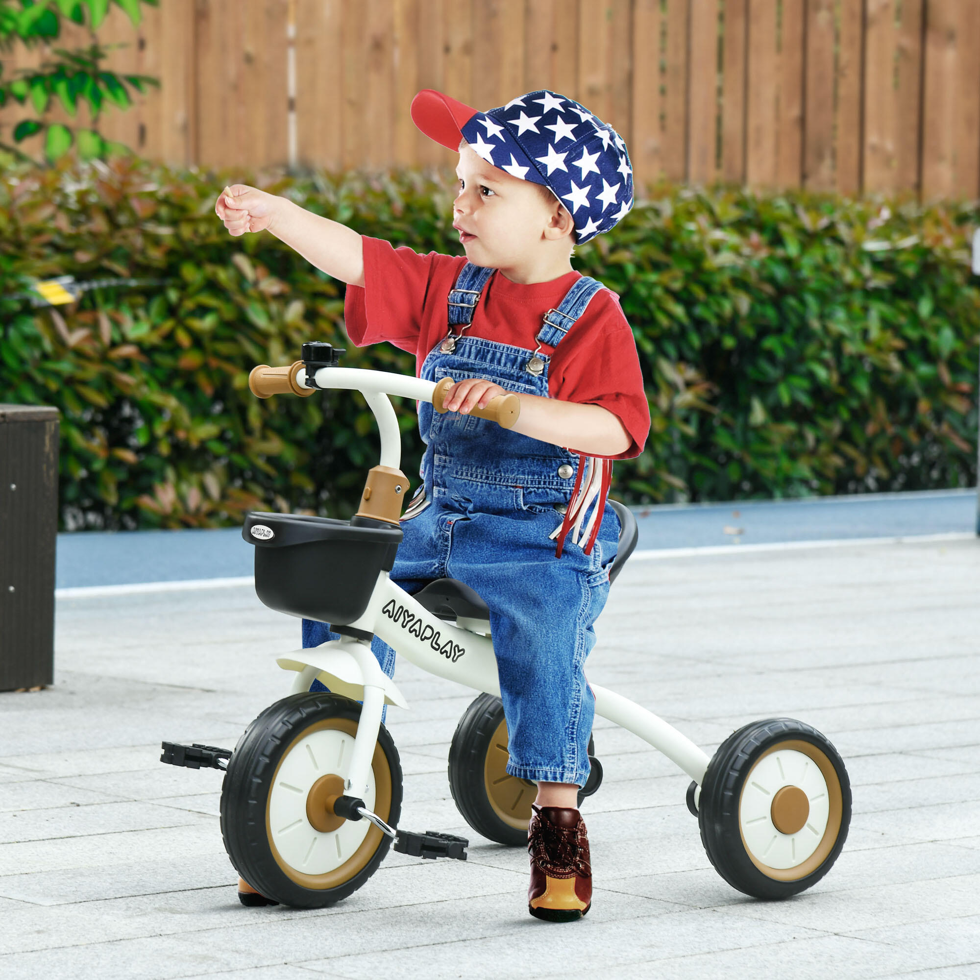 AIYAPLAY Triciclo per Bambini da 2-5 Anni con Cestino e Campanello Bianco 2/7