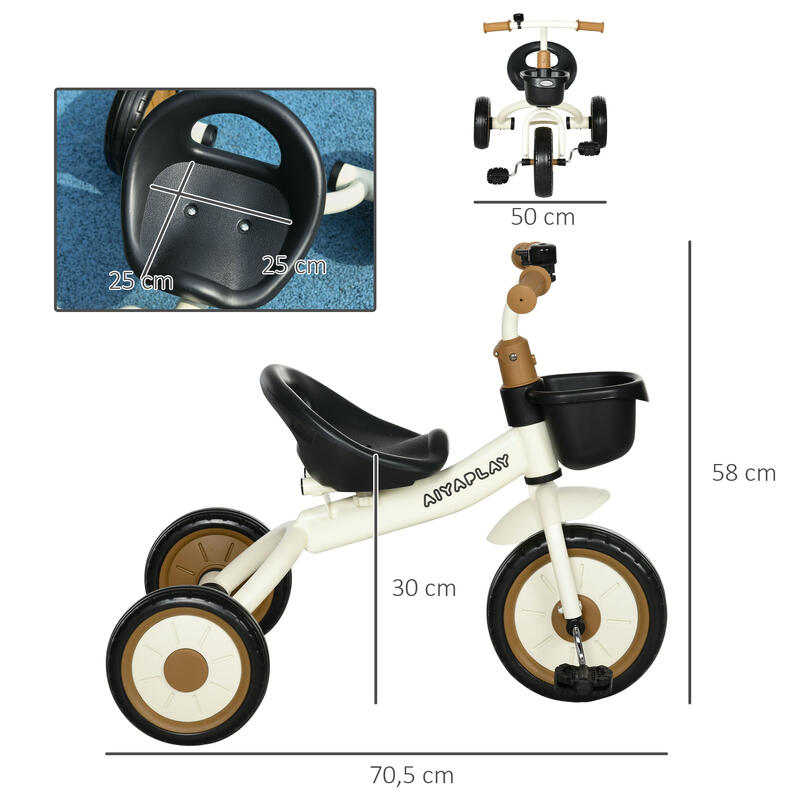 Triciclo para Niños AIYAPLAY 70.5x50x58 cm Crema