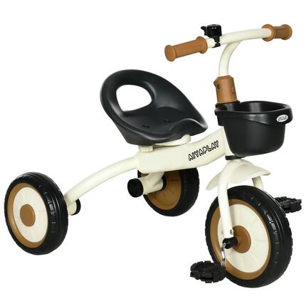 Tricycle enfant - Selle réglable, panier, sonnette - Crème