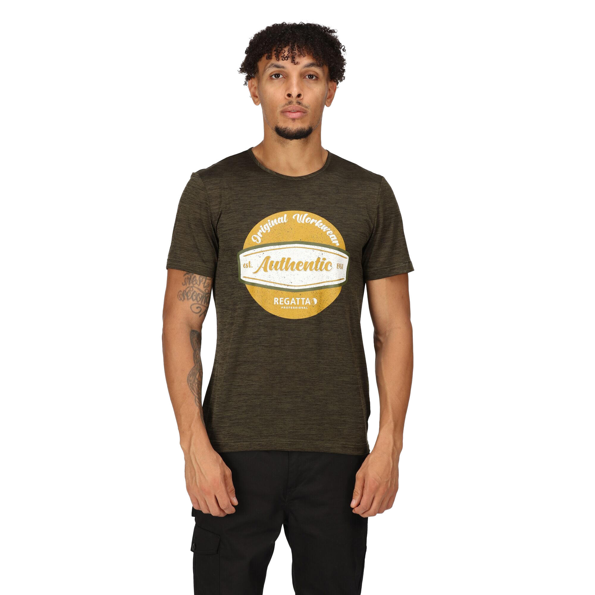 Mens Original Moisture Wicking TShirt (Dark Khaki Marl) 3/5