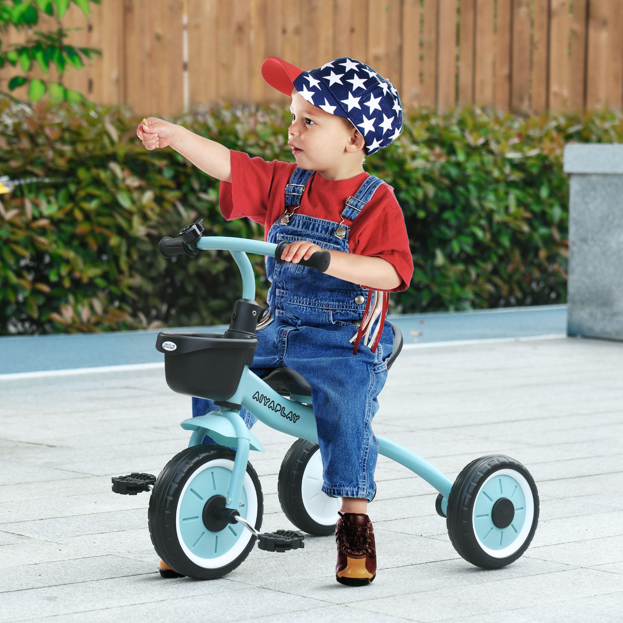 AIYAPLAY Triciclo per Bambini da 2-5 Anni con Cestino e Campanello Blu 2/7