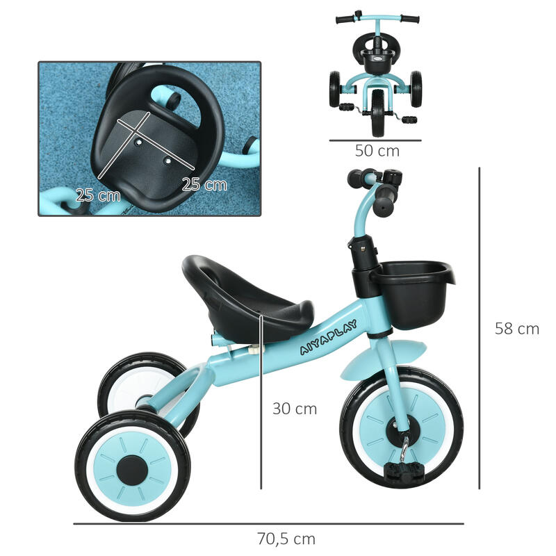 Triciclo para Niños AIYAPLAY 70.5x53x58 cm Azul