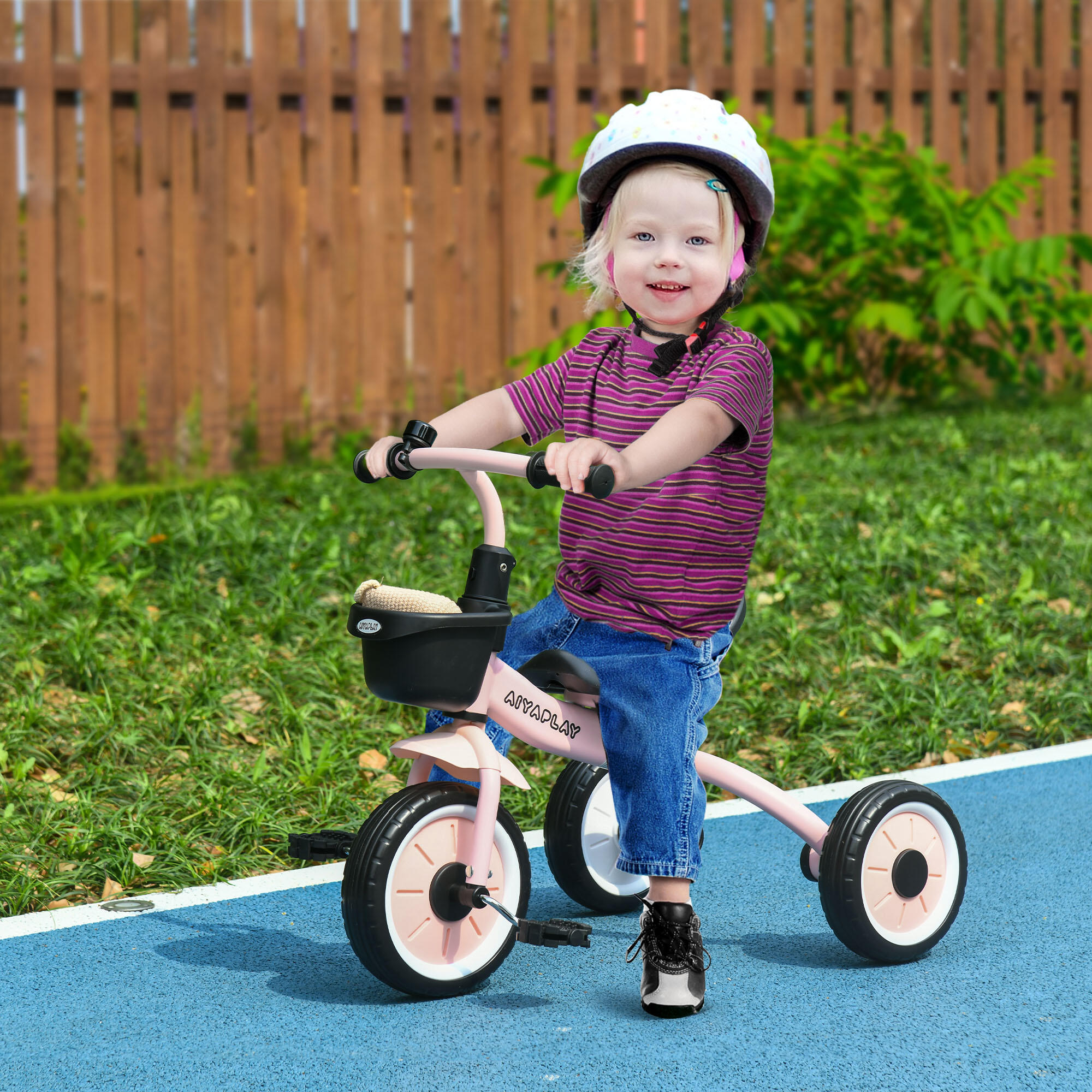 AIYAPLAY Triciclo per Bambini da 2-5 Anni con Cestino e Campanello Rosa 2/7