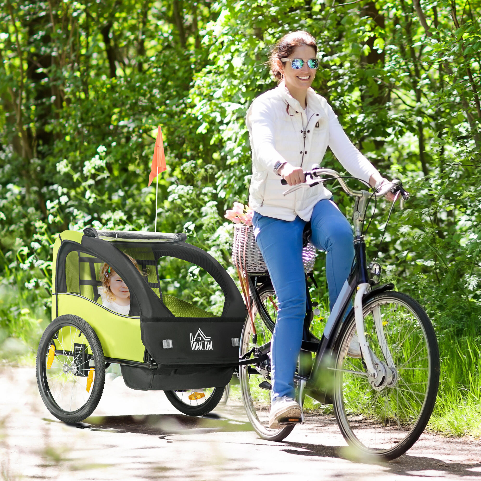 Remolque de Bicicleta HOMCOM 140x88x90 cm Verde 2/6