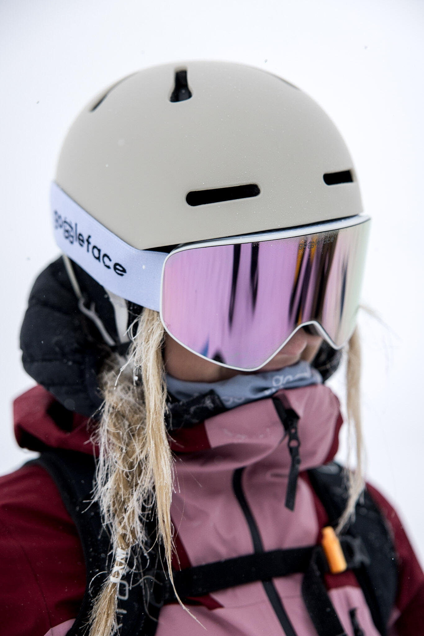 GOGGLEFACE Straight Line ski- en snowboardbril - wit/roze - unisex 3/4