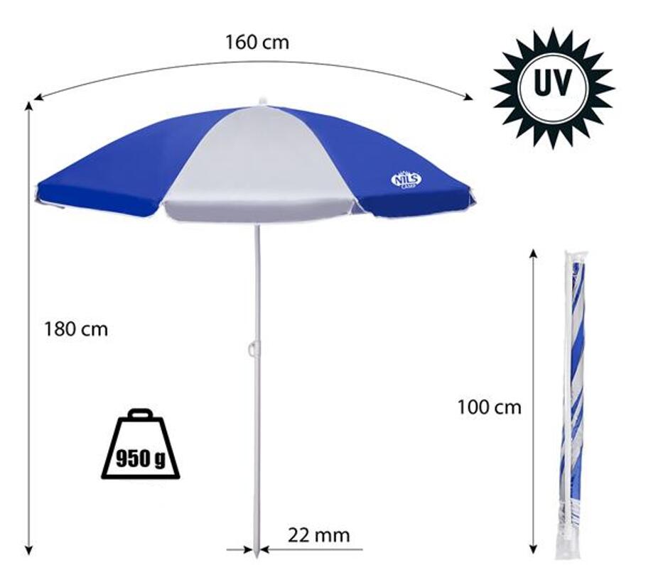 Parasol plażowy Nils Camp NC7813 z ochroną UV 180 cm regulowane nachylenie
