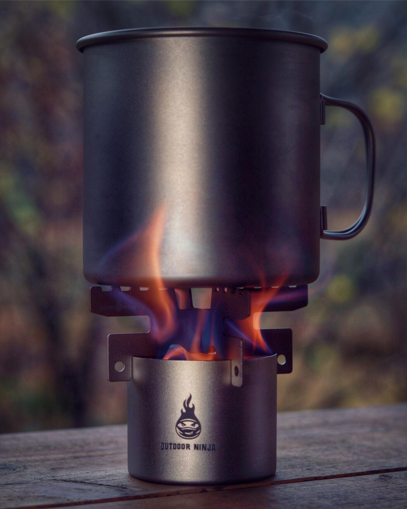 Outdoor Ninja The Burner - Spiritusbrenner Set + Topfkreuz + Flasche 5/7