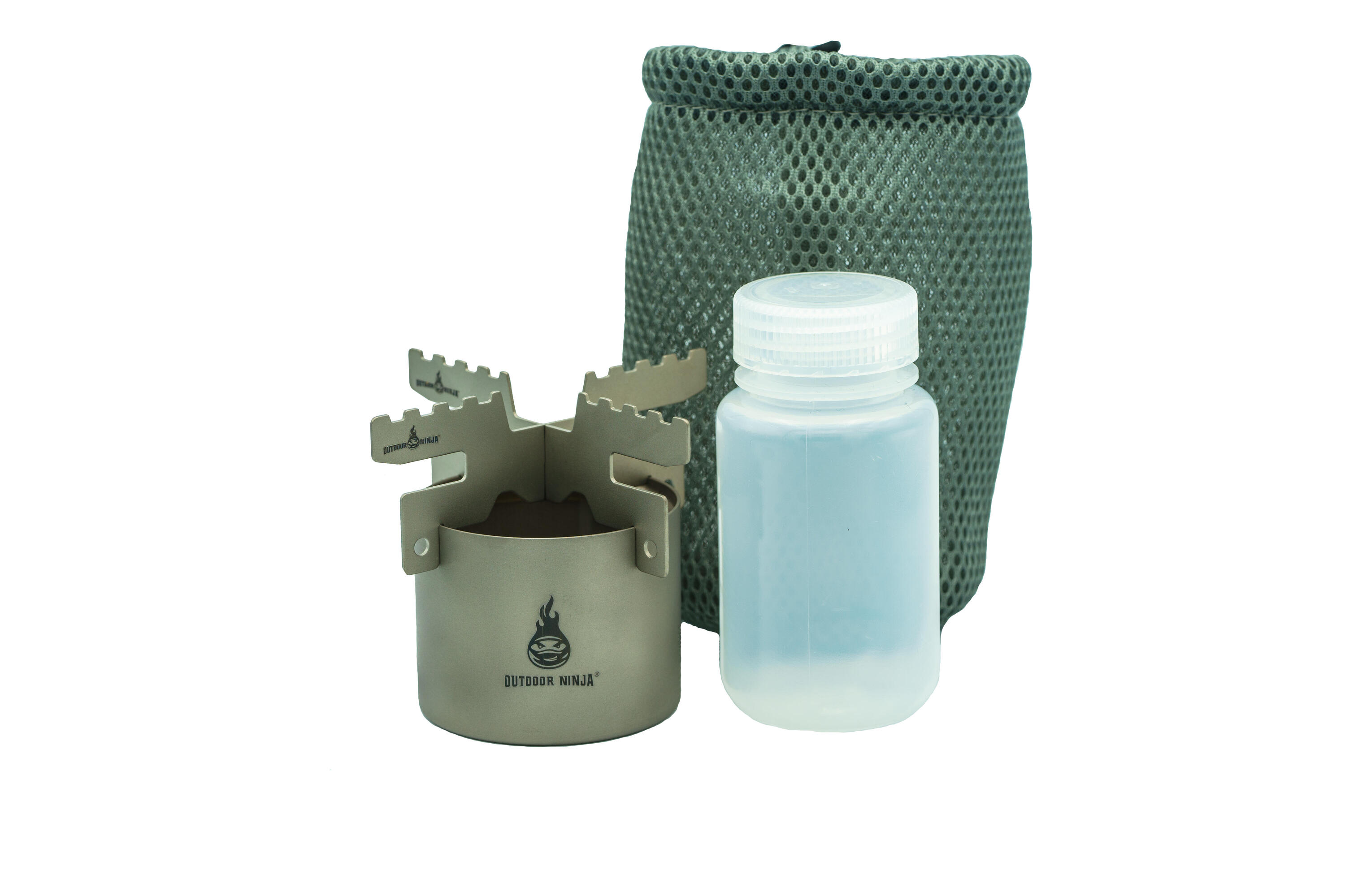 OUTDOOR NINJA Outdoor Ninja The Burner - Spiritusbrenner Set + Topfkreuz + Flasche