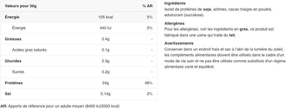 Protéine de soja - Soy Protein Isolate - Chocolat Onctueux 1000g 2/3