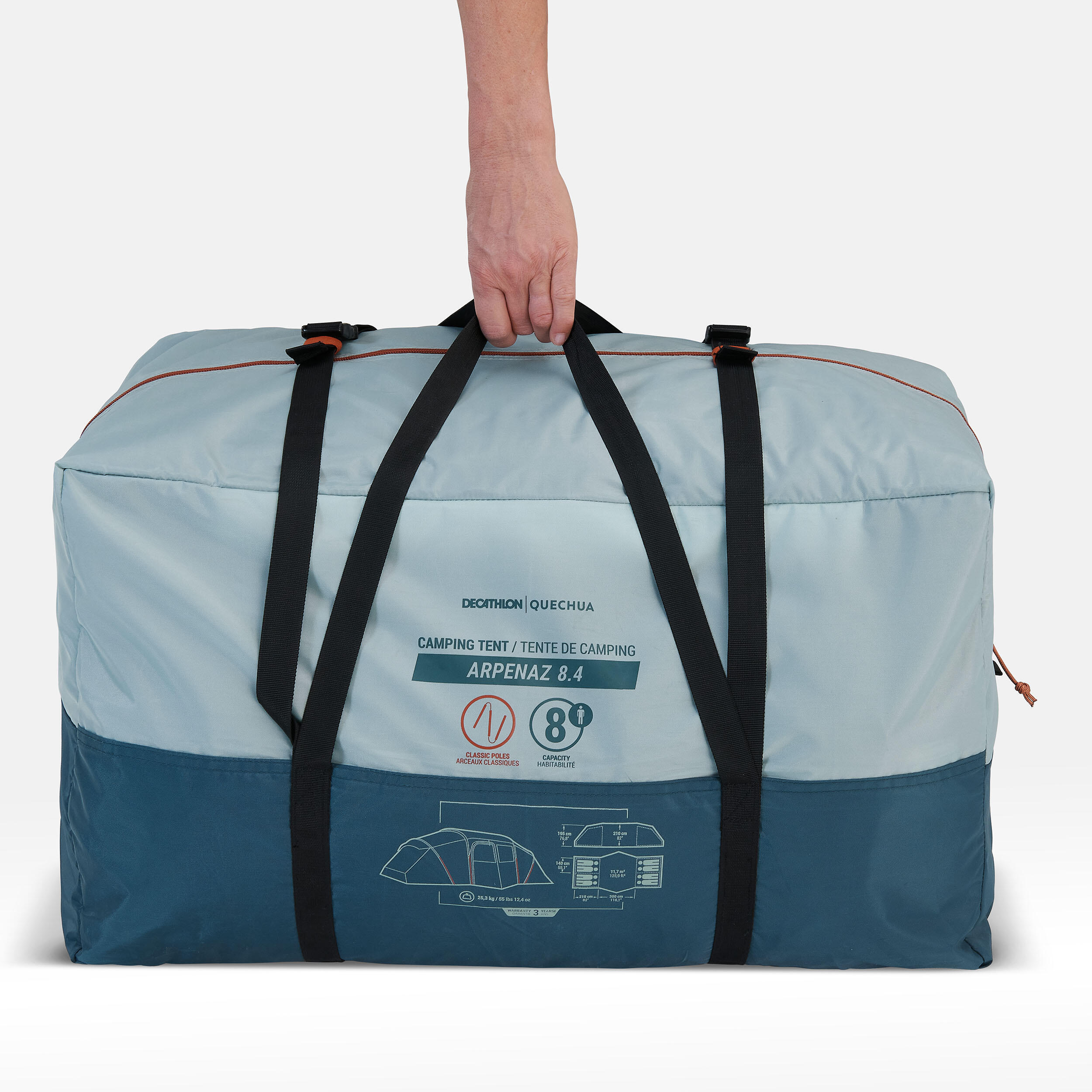 Tenda da campeggio 8 posti, 4 camere, Arpenaz 8.4 4/8