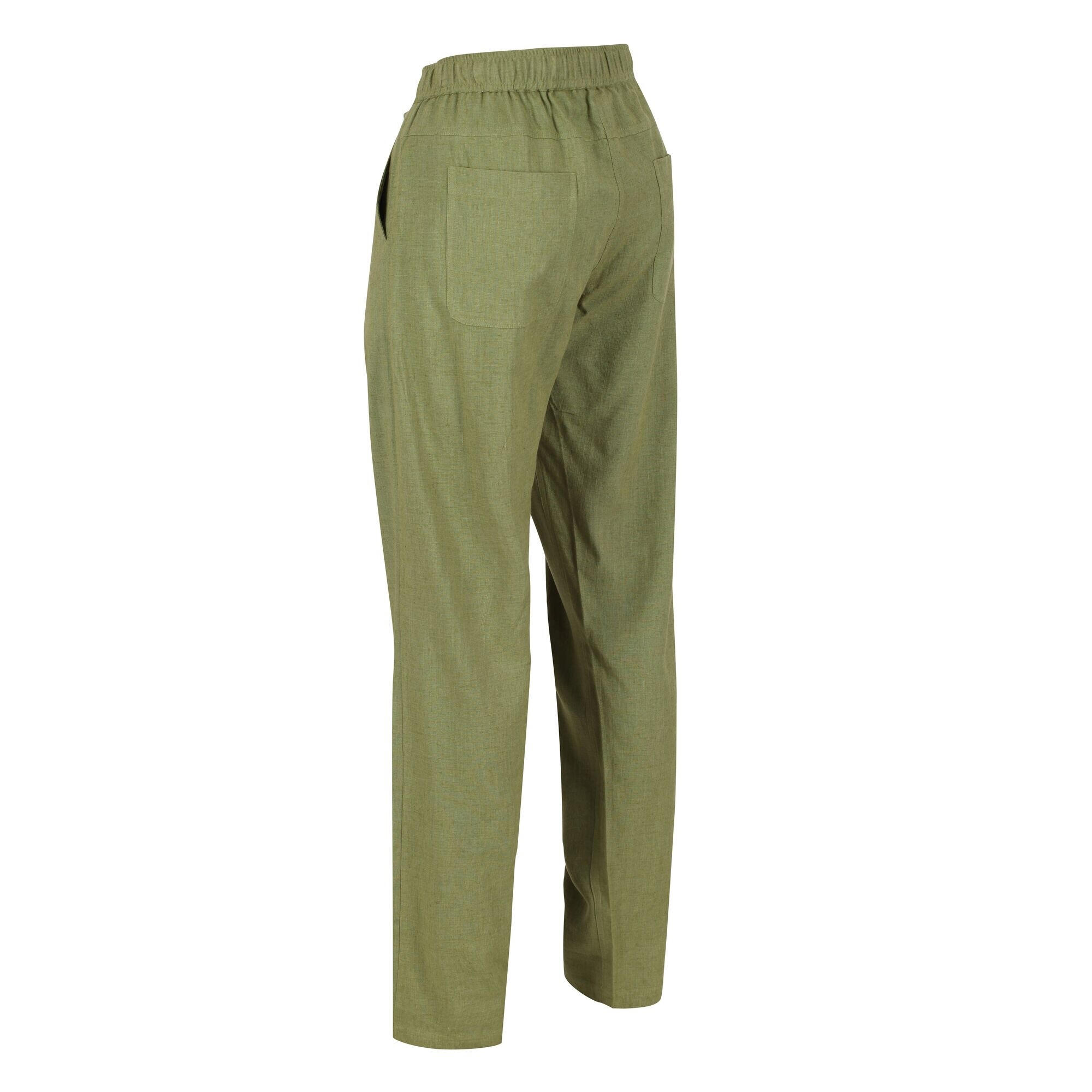 Womens/Ladies Maida Linen Trousers (Green Fields) 4/5