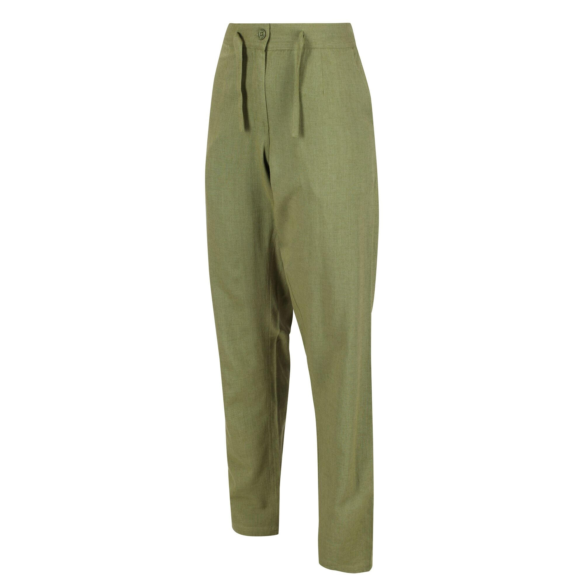 Womens/Ladies Maida Linen Trousers (Green Fields) 3/5