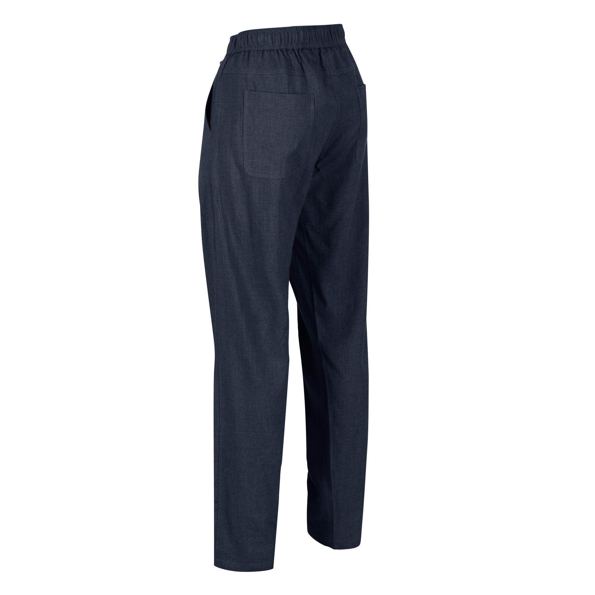 Womens/Ladies Maida Linen Trousers (Navy) 4/5