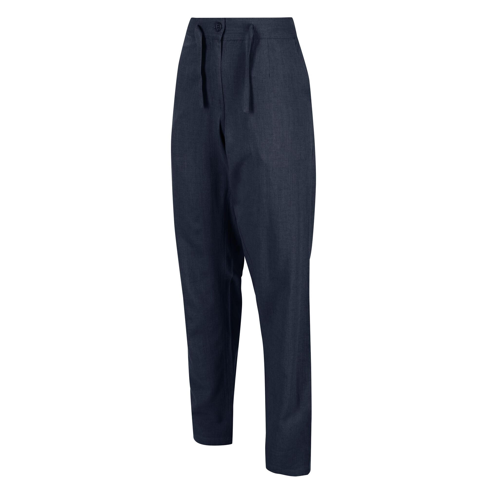 Womens/Ladies Maida Linen Trousers (Navy) 3/5