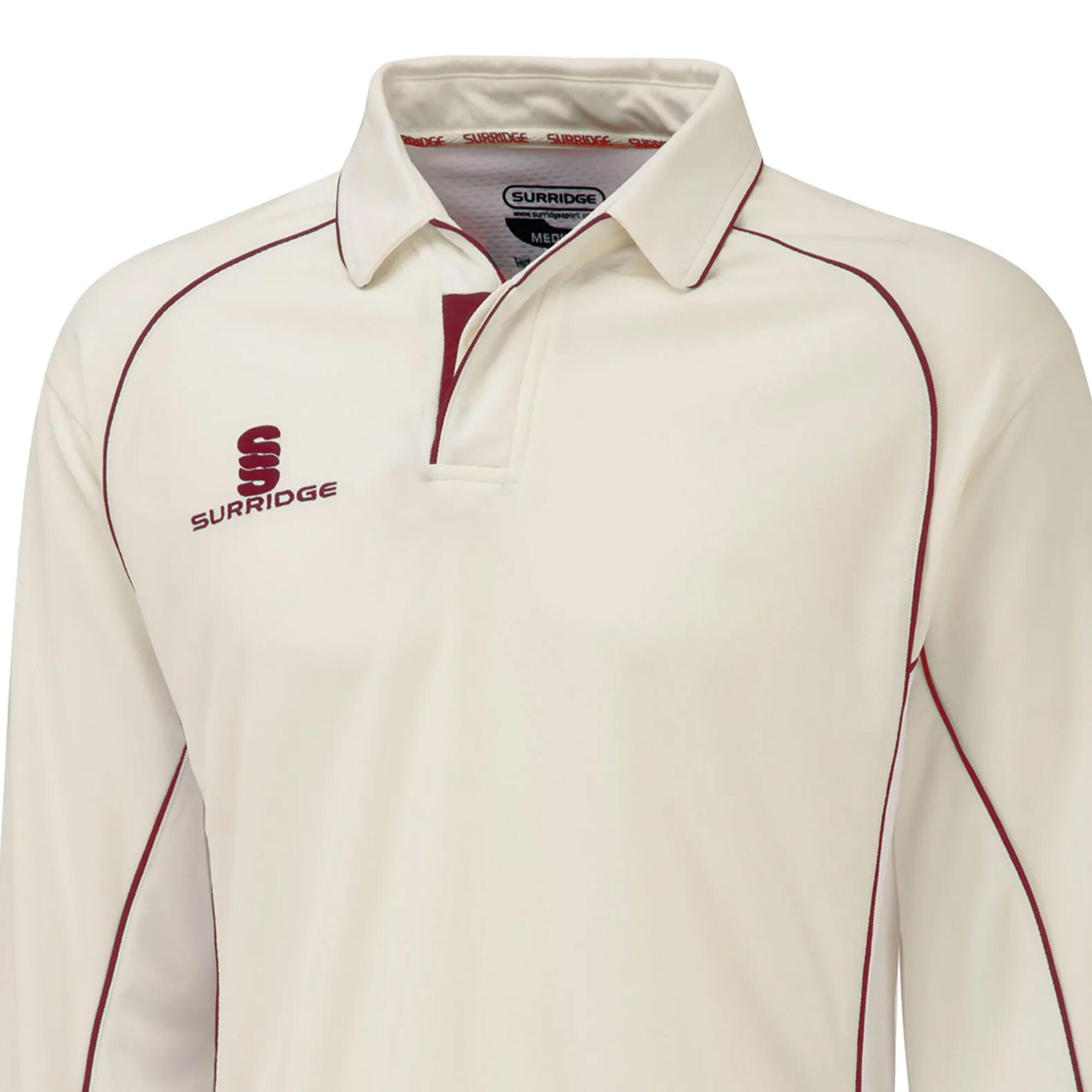 Mens/Youth Premier Sports Long Sleeve Polo Shirt (Cream/Maroon) 3/3