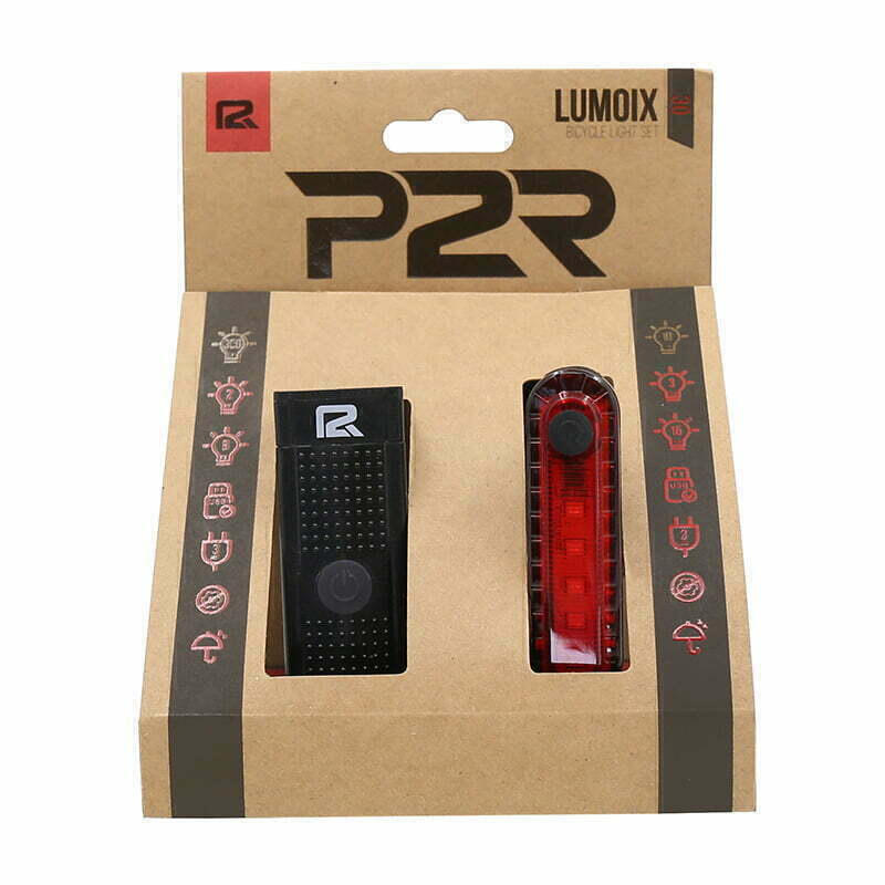Lumini bicicleta fata-spate P2R LUMOIX 30 (USB), Set, Negru