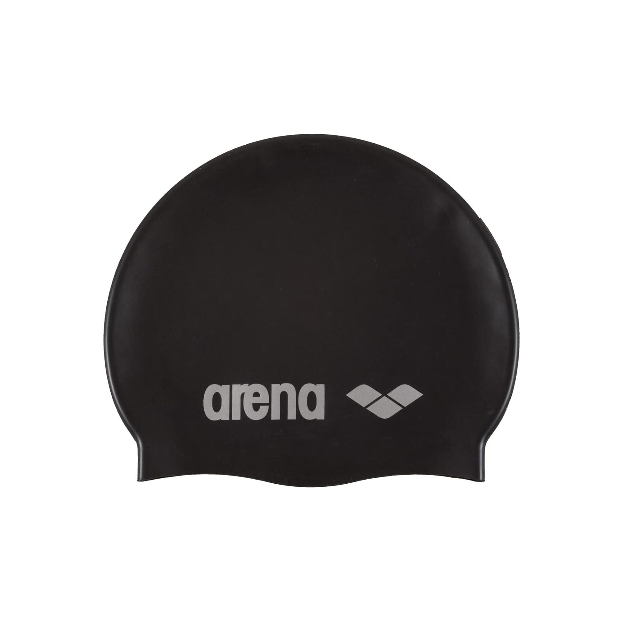 ARENA Unisex Adult Classic Silicone Swim Cap (Black/Silver)