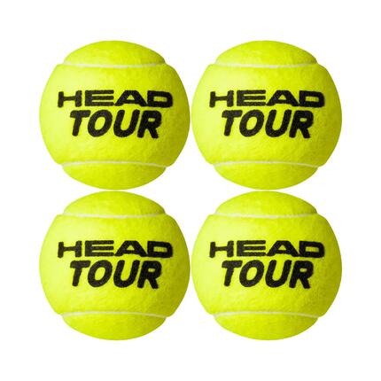Balles de tennis TOUR Head (lot de 4) feutre jaune, rebond prolongé