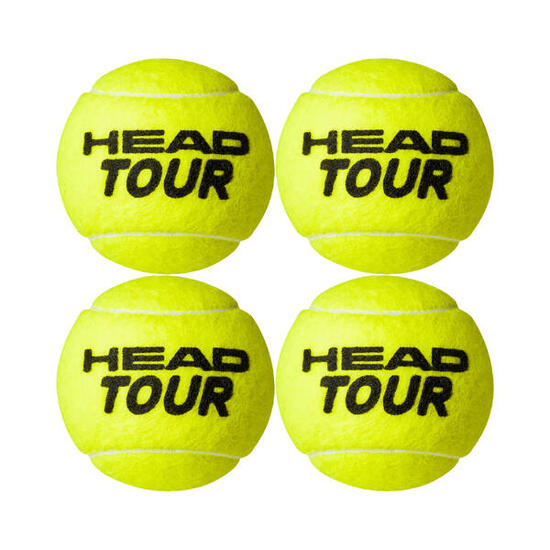 Balles de tennis TOUR Head (lot de 4) feutre jaune, rebond prolongé