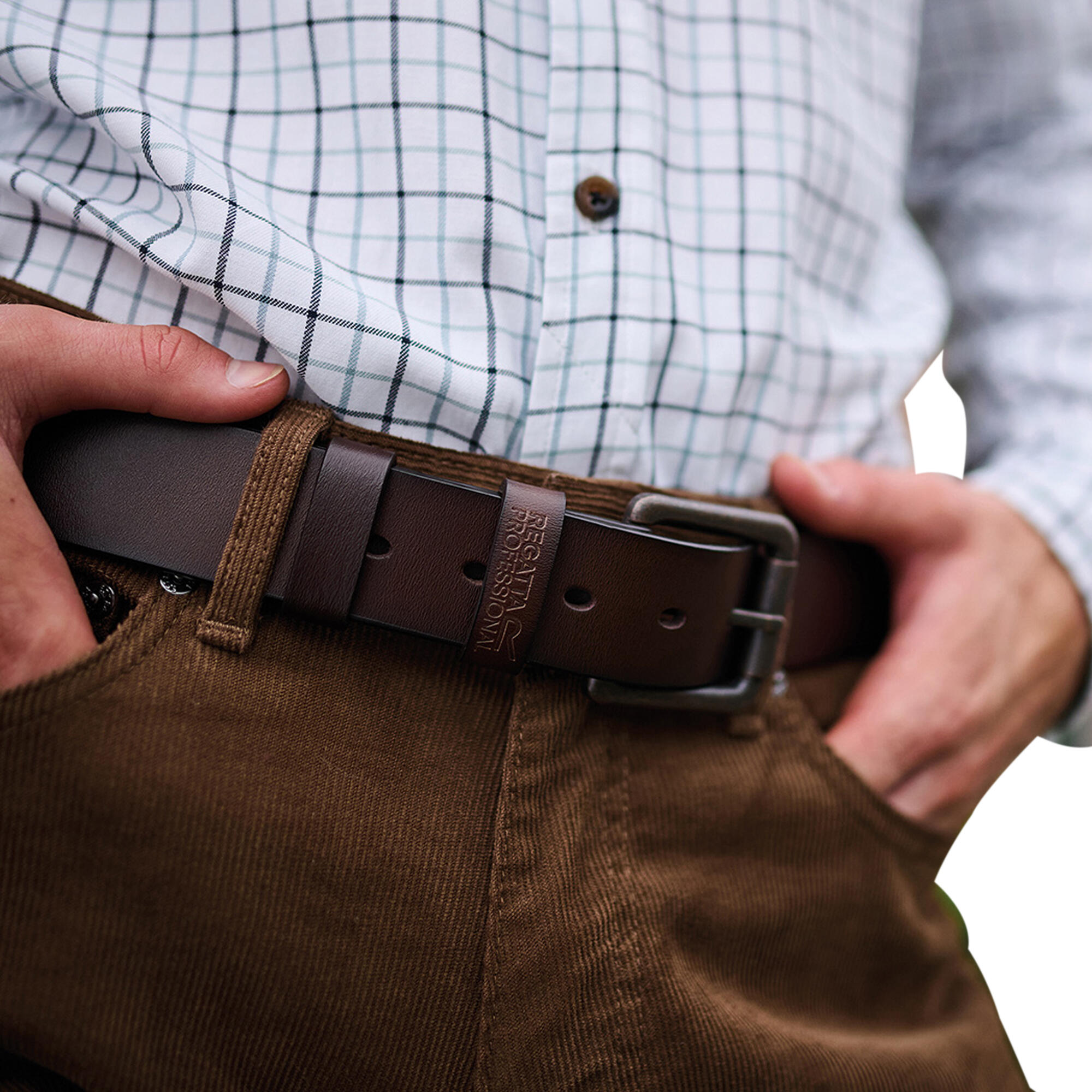 Mens Pro Leather Waist Belt (Brown) 3/4