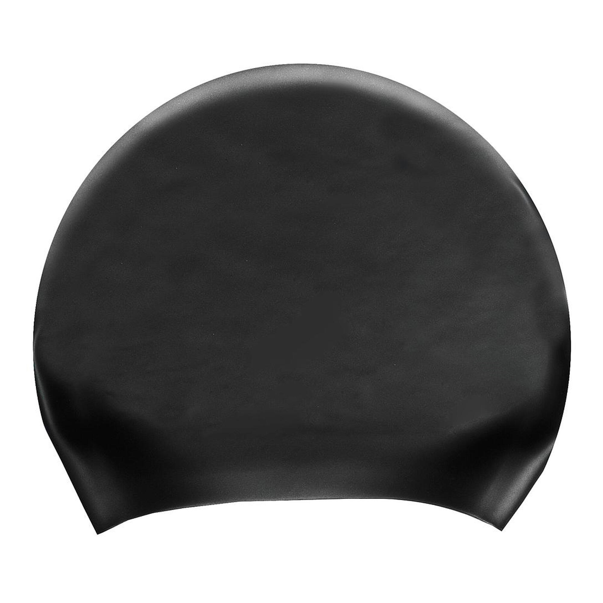 Unisex Adult Long Hair Silicone Swim Cap (Black) 2/3