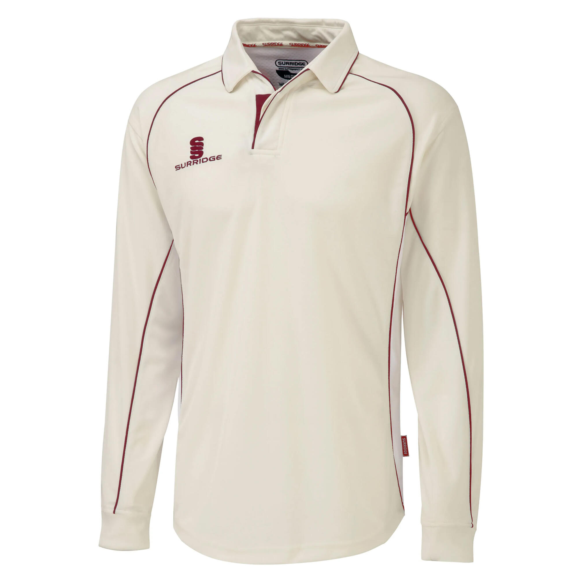 Mens/Youth Premier Sports Long Sleeve Polo Shirt (Cream/Maroon) 1/3