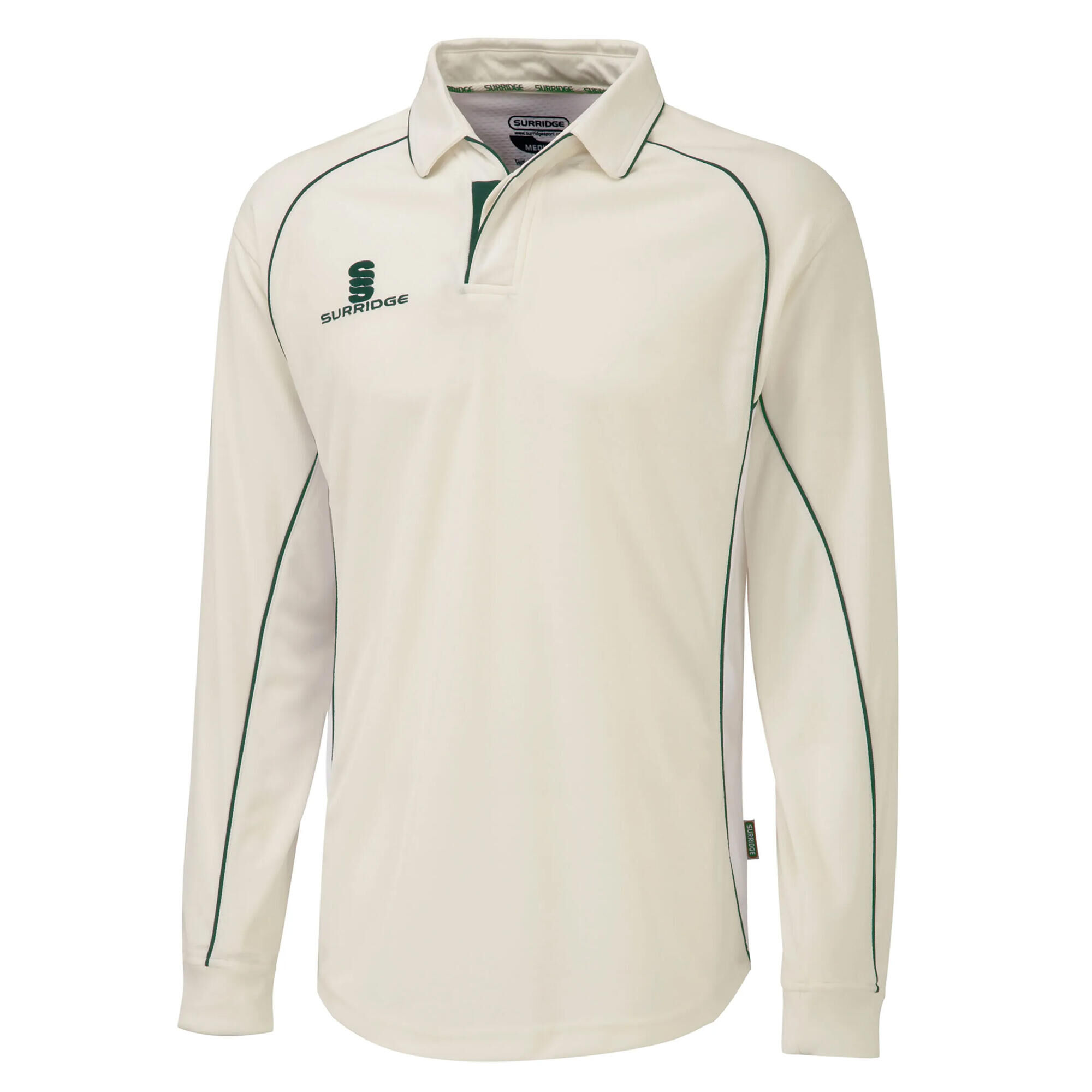 SURRIDGE Mens/Youth Premier Sports Long Sleeve Polo Shirt (Cream/Green)