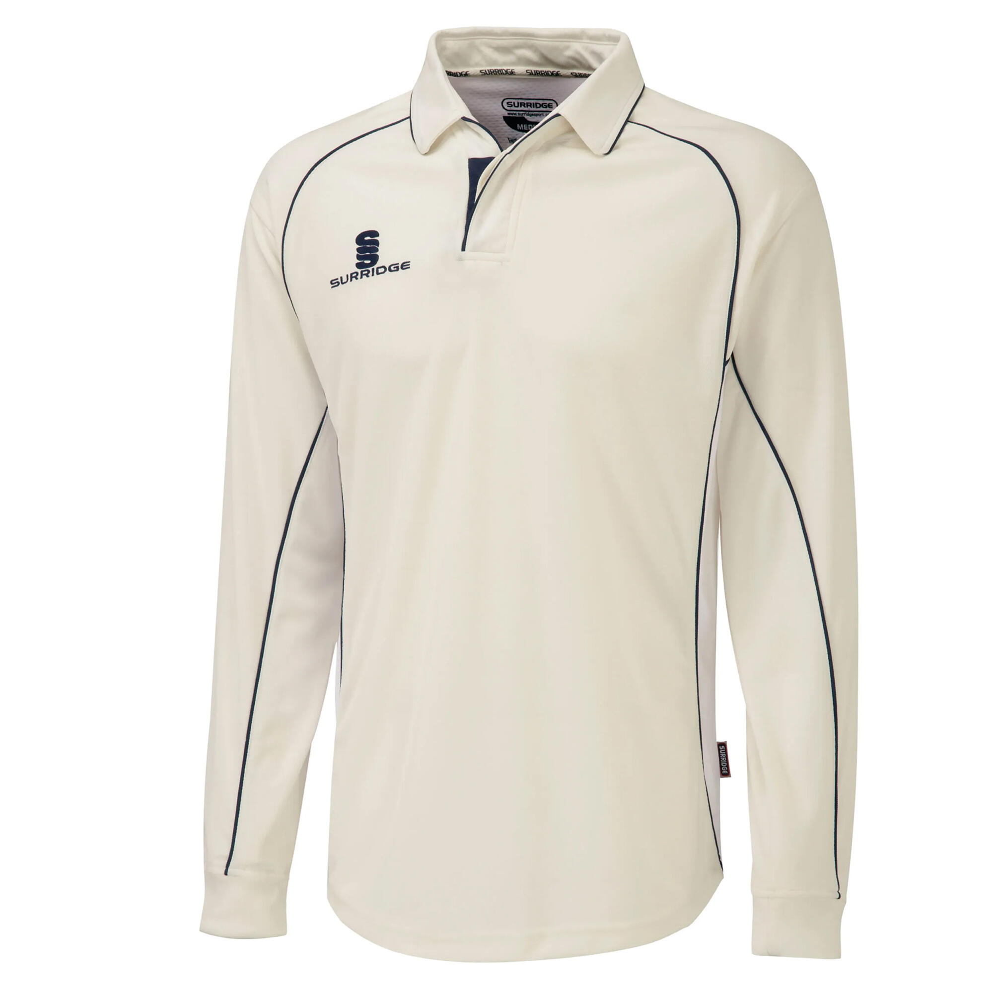 SURRIDGE Mens/Youth Premier Sports Long Sleeve Polo Shirt (Cream/Navy)