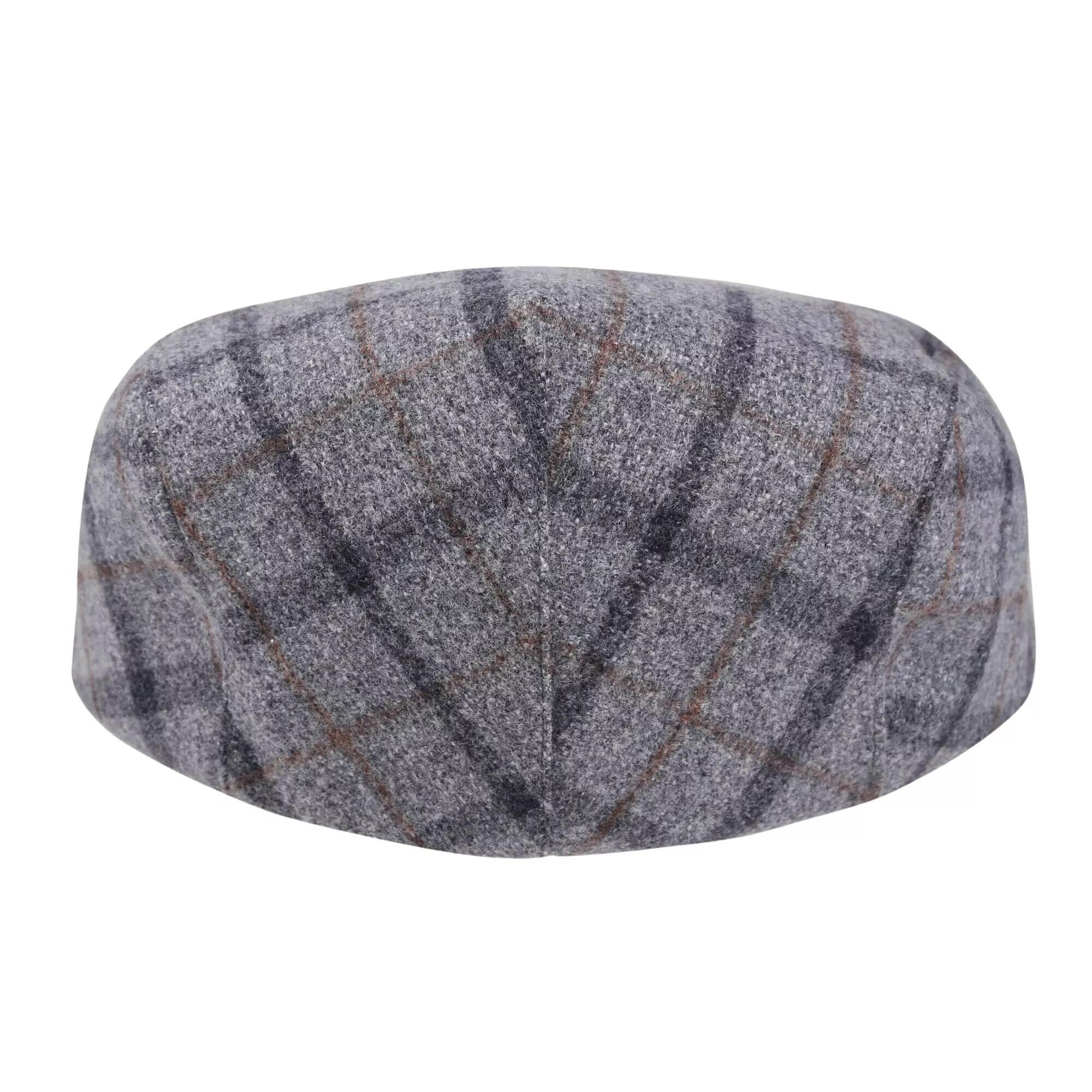 Mens Acre Checked Tweed Flat Cap (Grey) 2/4