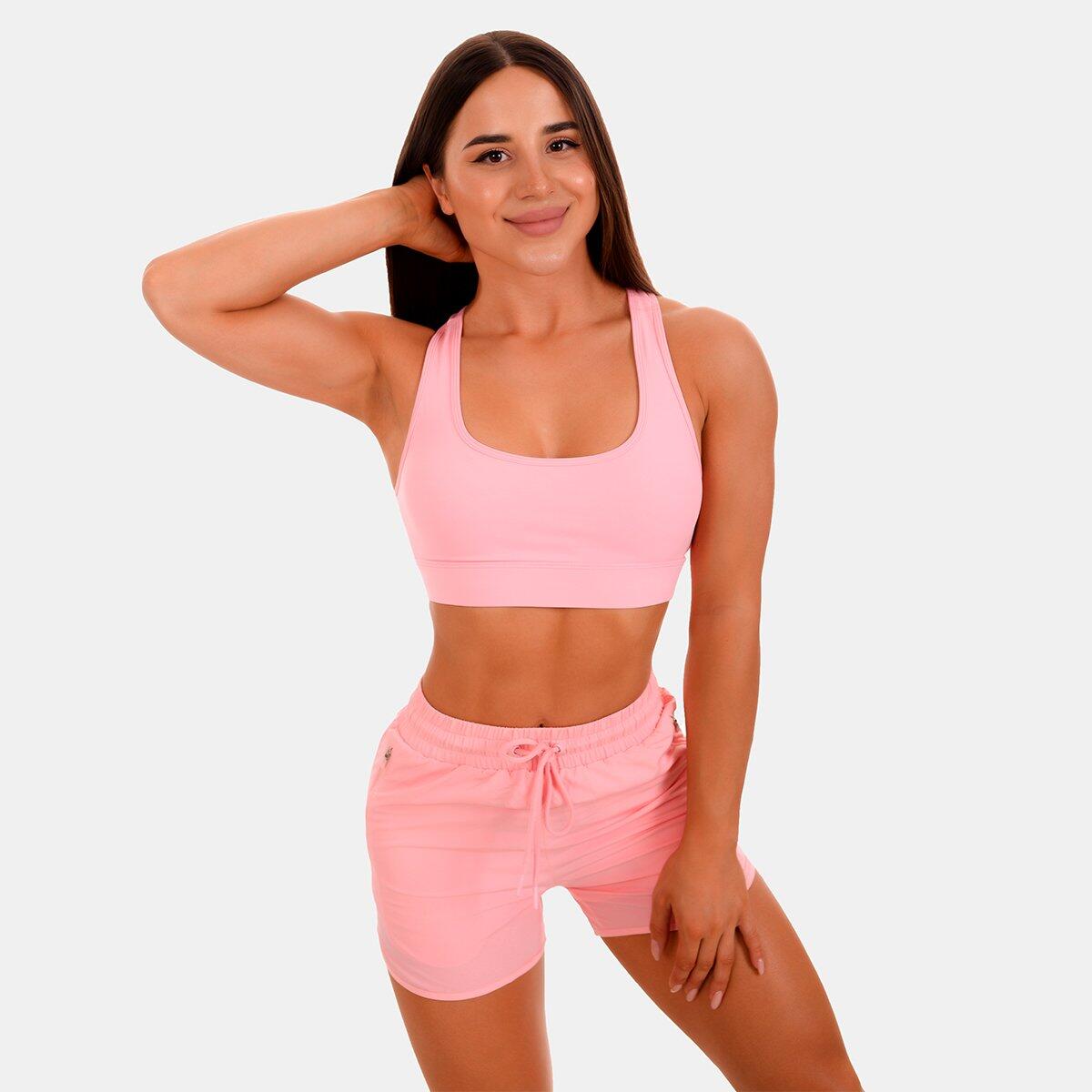 Donna fitness reggiseno sportivo coppe removibili rosa Mesh Panel 3/5
