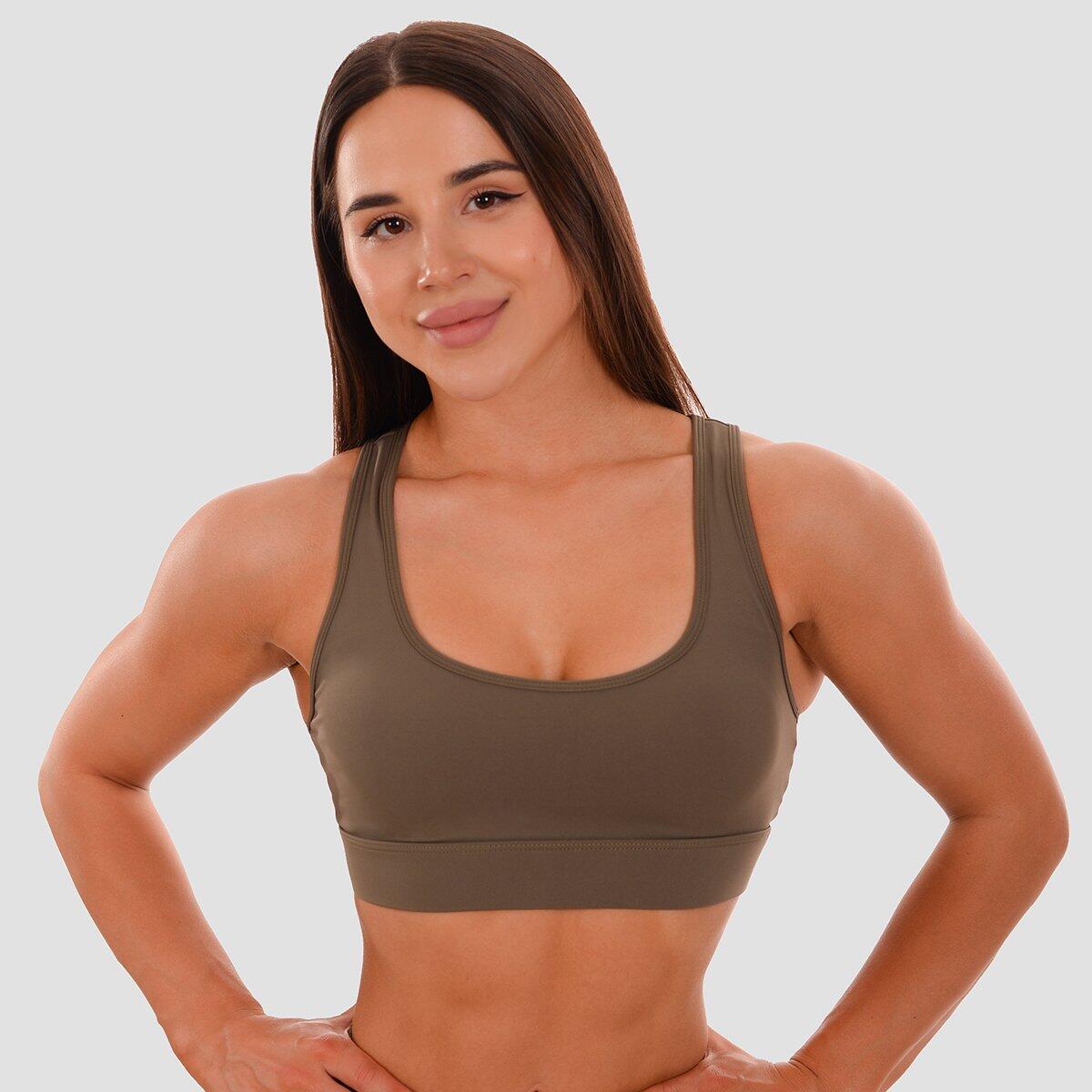 Donna fitness reggiseno sportivo coppe removibili verde oliva Mesh Panel 3/5