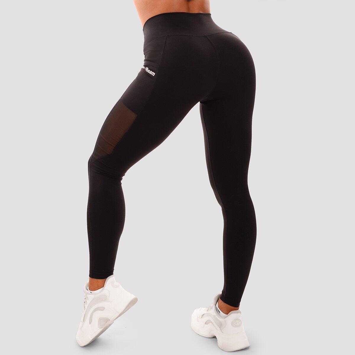 Legginsy damskie fitness z wysoką talią czarne Mesh Panel 3/6