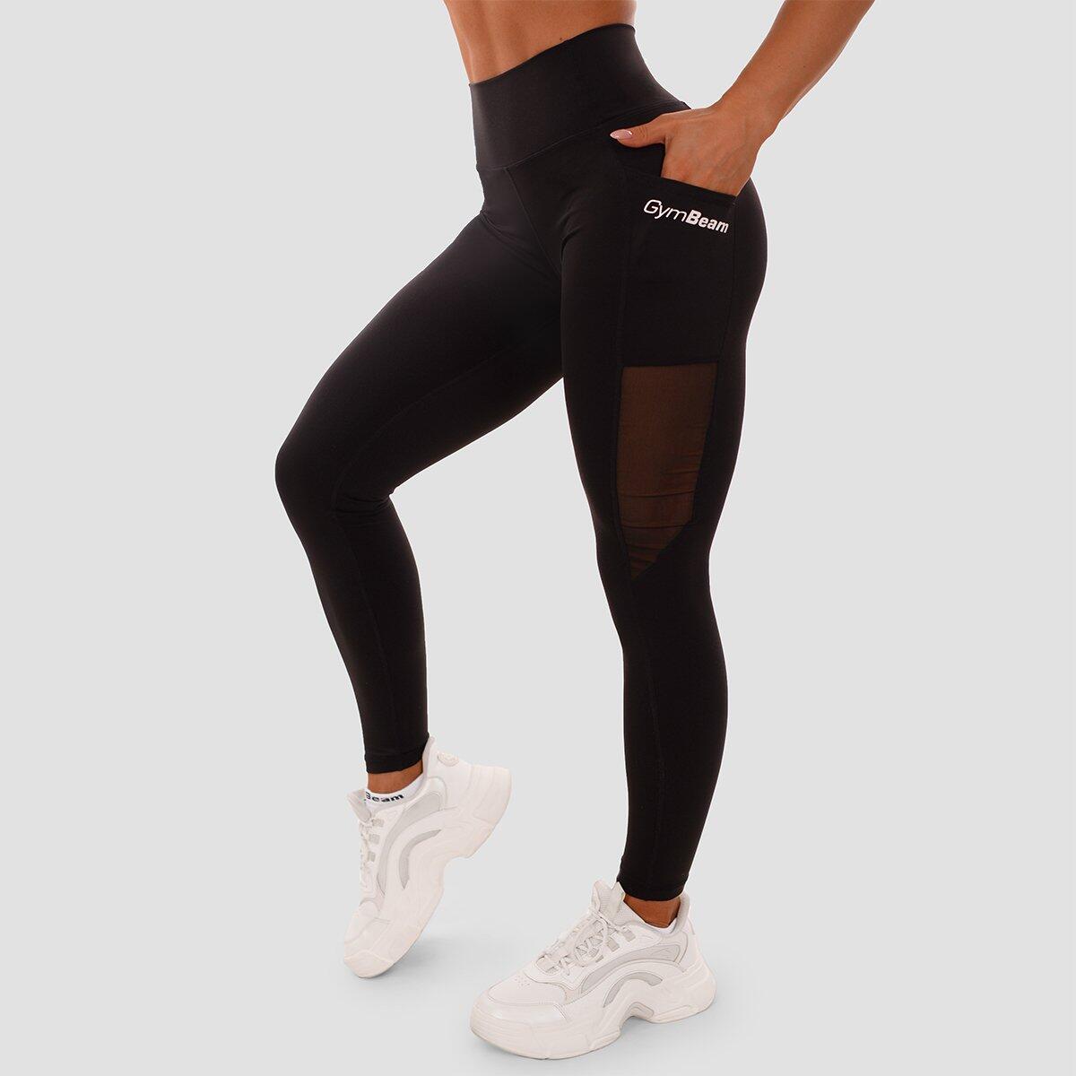Legginsy damskie fitness z wysoką talią czarne Mesh Panel 2/6