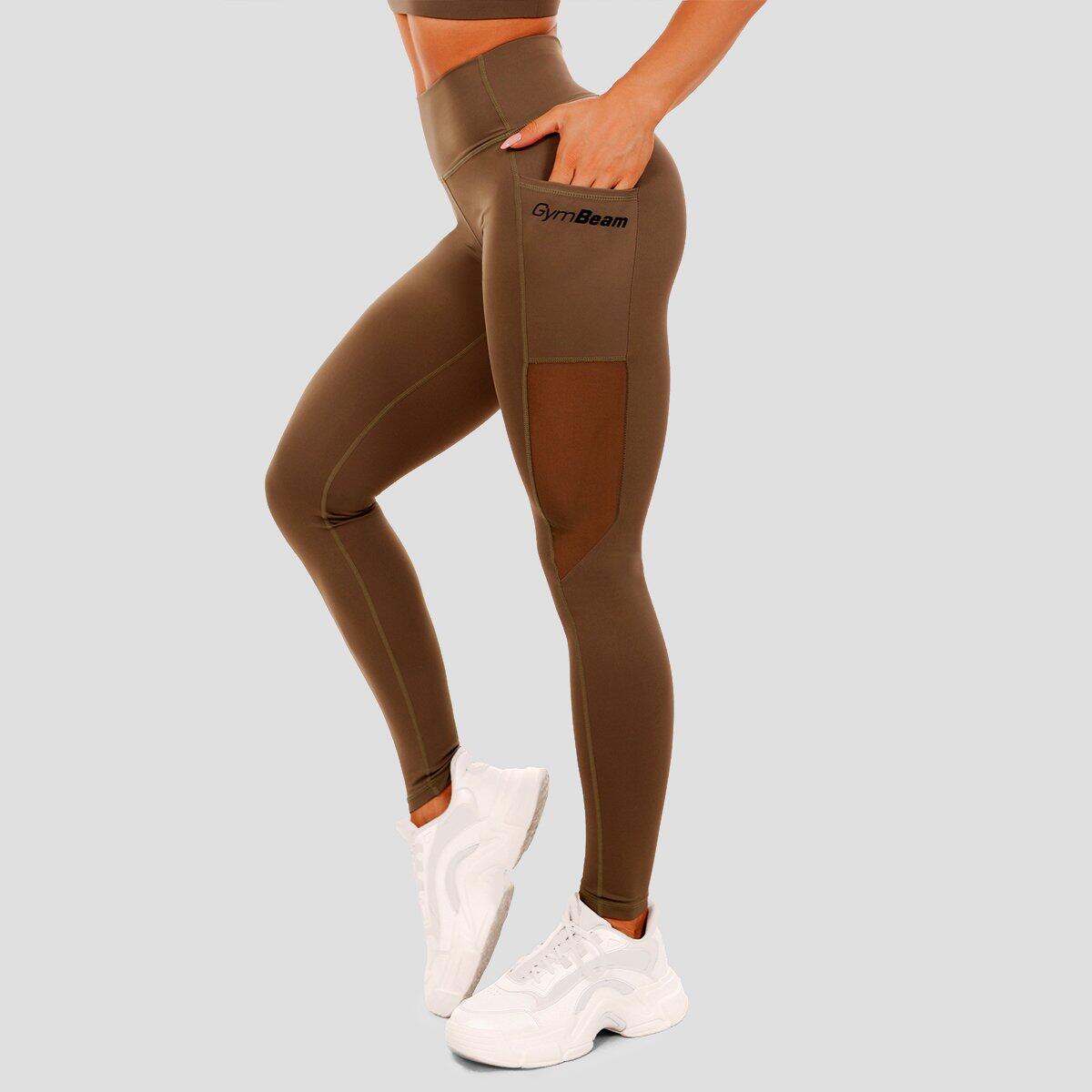 Legginsy damskie fitness z wysokim stanem oliwkowe Mesh Panel 2/6