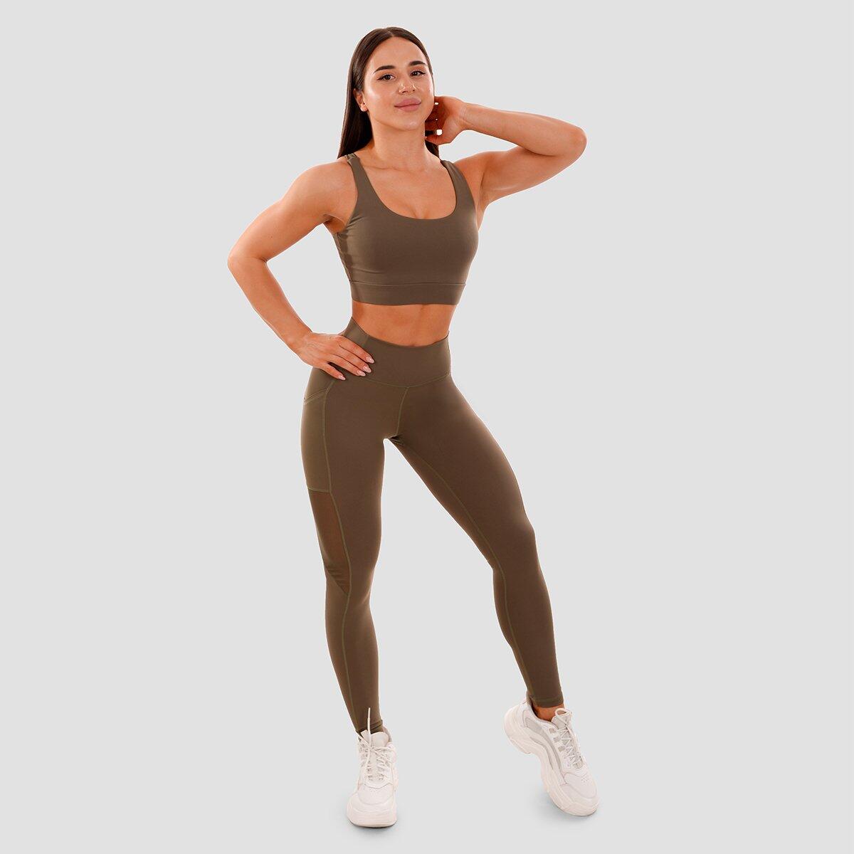 Legginsy damskie fitness z wysokim stanem oliwkowe Mesh Panel 4/6