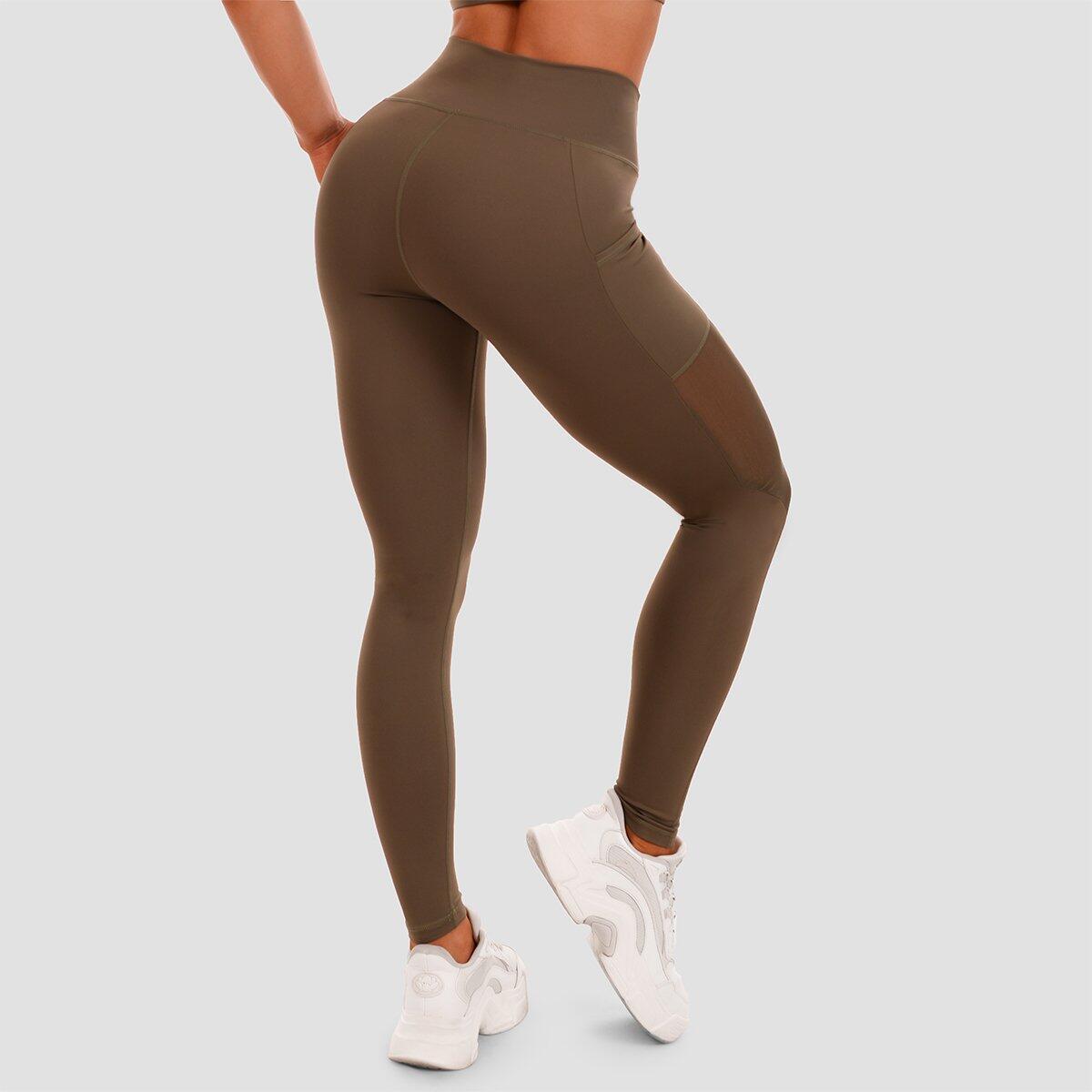 Legginsy damskie fitness z wysokim stanem oliwkowe Mesh Panel 3/6