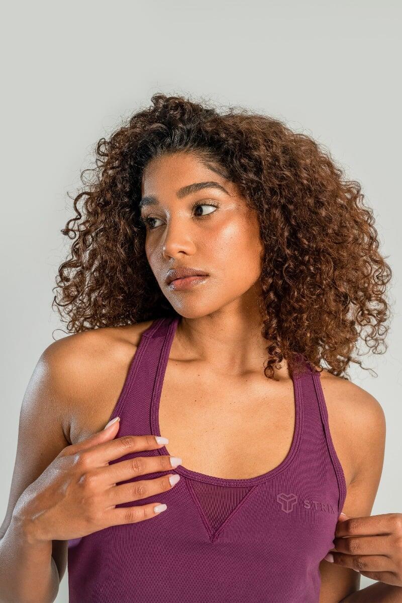 Donna running canottiera taglio ampio Plum Essential 2/6
