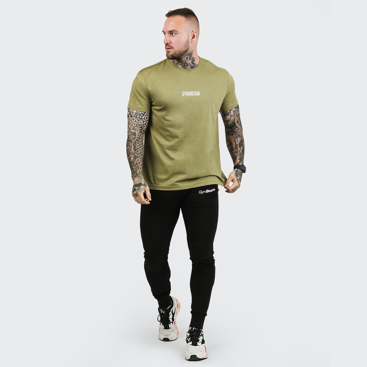 Tričko pánské fitness krátký rukáv olivové FIT 3/5