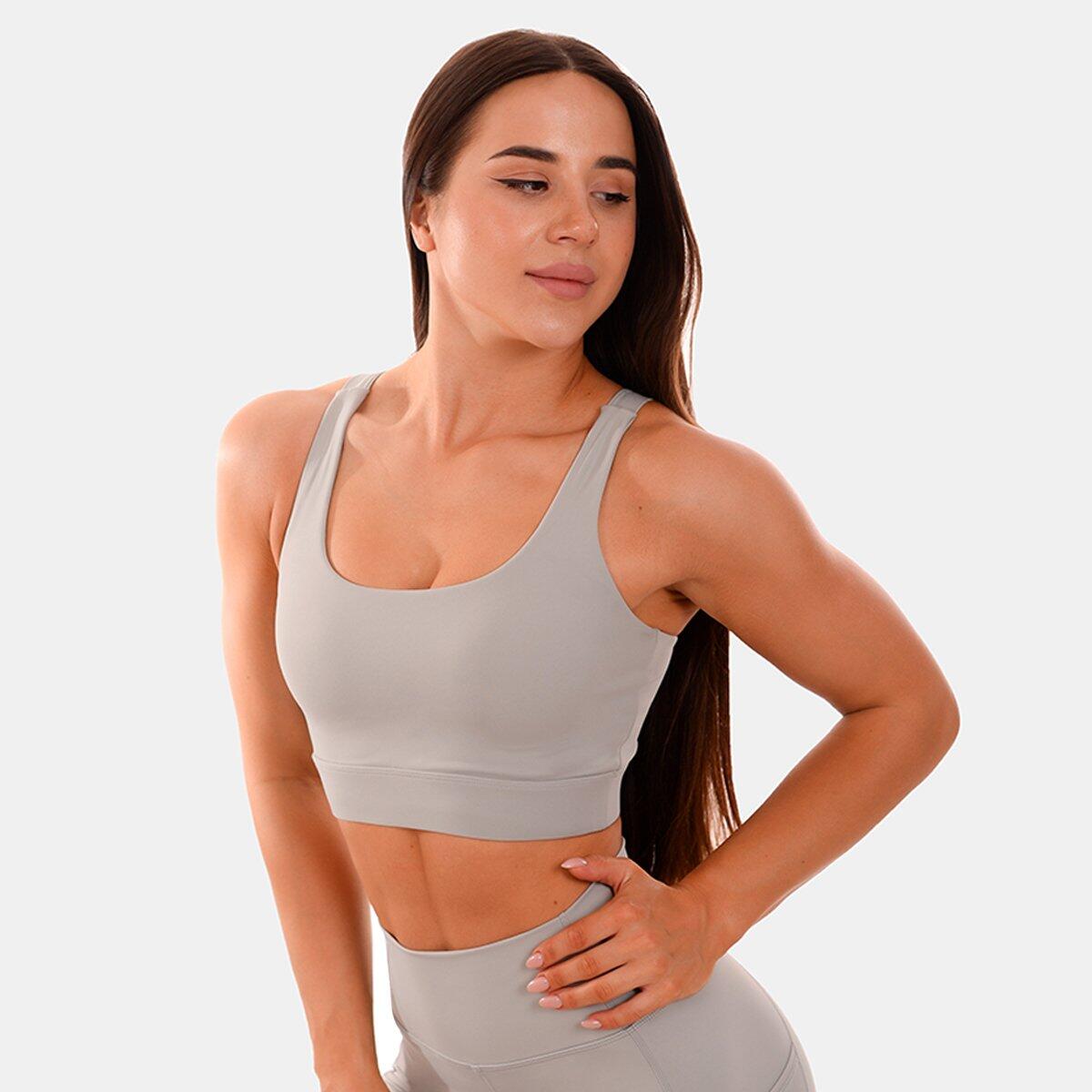 Donna fitness reggiseno sportivo imbottitura rimovibile Grey Cut-Out 3/5