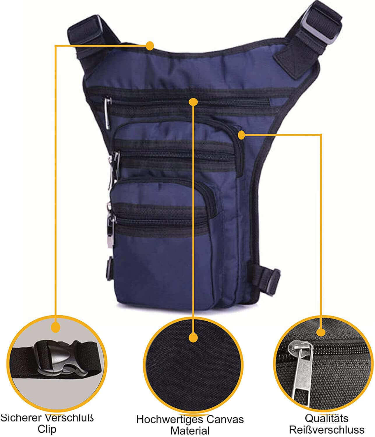 Beintasche Blau Damen Herren 5x RV Fächer Gürteltasche Hüfttasche Angeln Bike 2/5