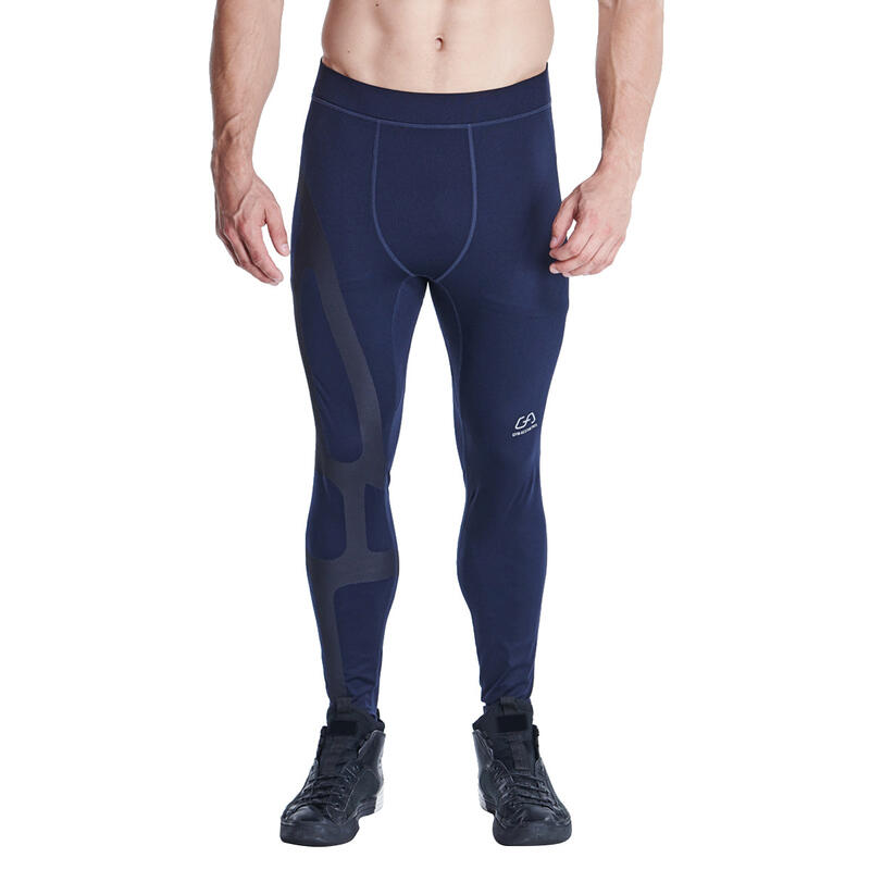 Men SidePrint Supportive Compression Leggings Tights - Dark blue