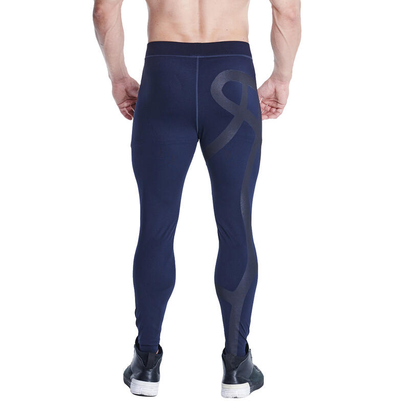 Men SidePrint Supportive Compression Leggings Tights - Dark blue