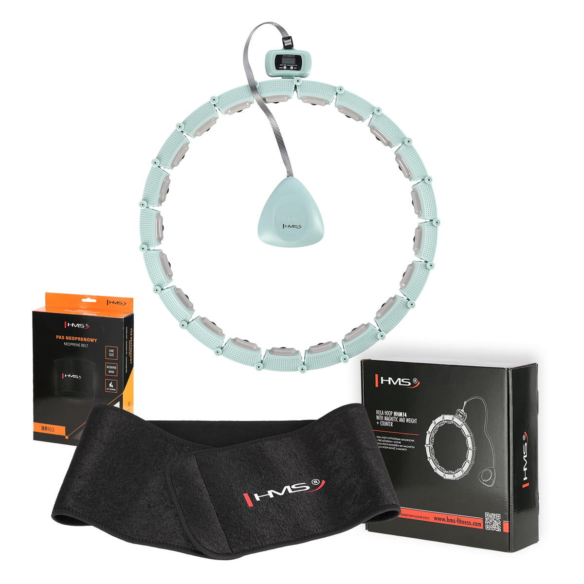 HMS Sada masážní hula hoop HMS HHM14 a BR163 zeštíhlujícího pásu