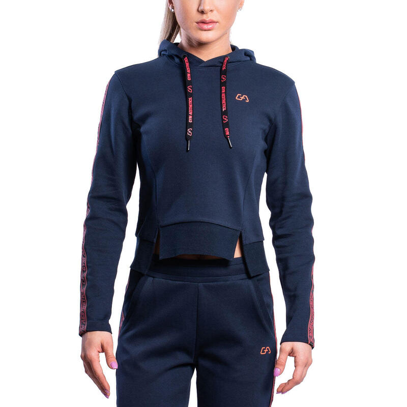 Women Plain Strip Lightweight Hooded Sweatshirts Hoodie - Navy blue
